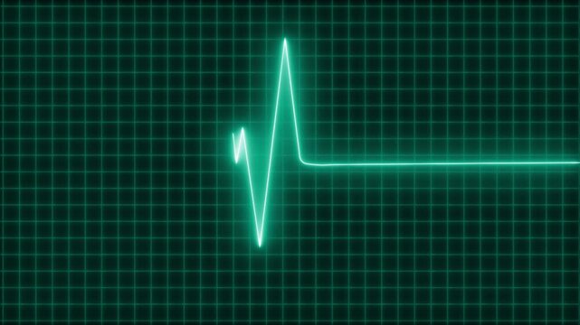 Neon glowing ecg heartbeat line on medical monitor grid animation