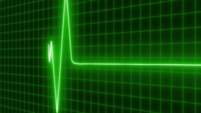 Neon glowing ecg heartbeat line on medical monitor grid animation