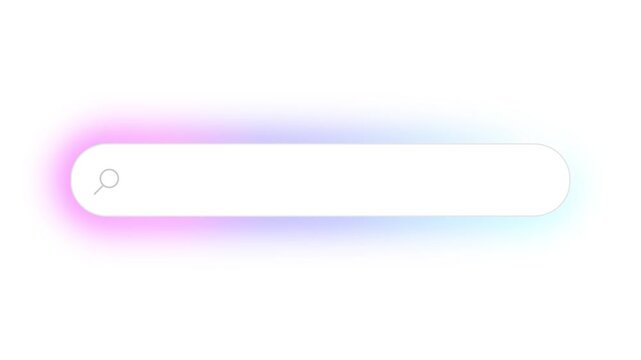 minimal white Search Bar ui Animation with soft Glowing gradient, Neumorphism Rounded Rectangle Animation with neon edge effect