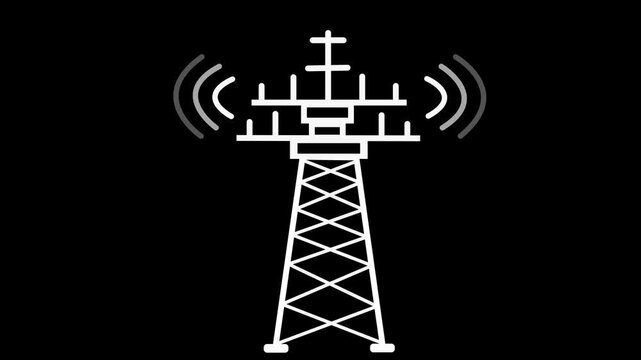 Radio transmission tower icon with wireless signal animation