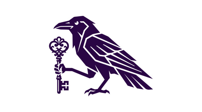 Purple crow mascot logo holding an ornate key.