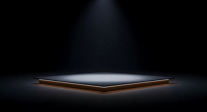 Illuminated Keyboard on Dark Stage with Spotlight Effect and Minimalist Design