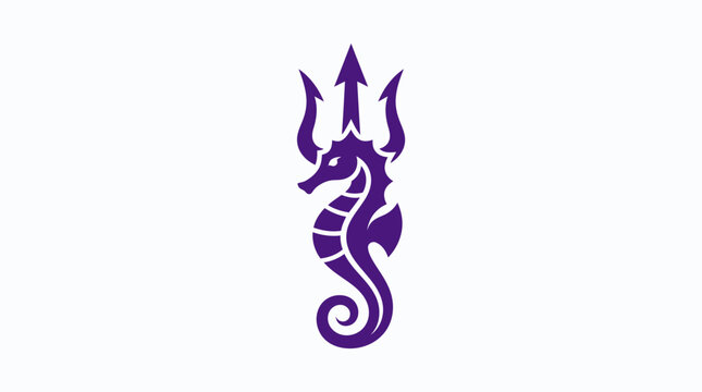 Purple seahorse trident logo icon for marine branding.