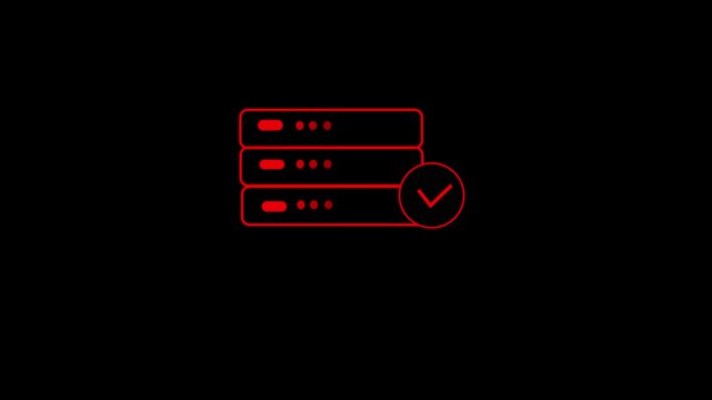 Minimalist red line art database server icon a showing a representation of data rack, symbolizing