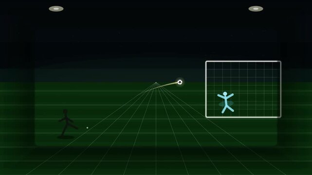 Football Penalty Goal Scene with Goalkeeper Dive and Stadium Lights