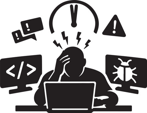 Stressed programmer dealing with software bug deadline
