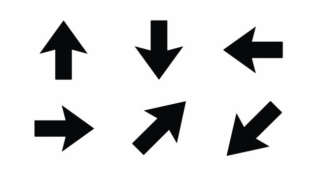 Collection of Six Black Arrow Icons in Different Directions