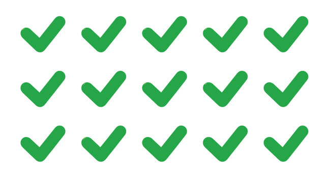 Checkmark icon collection featuring green