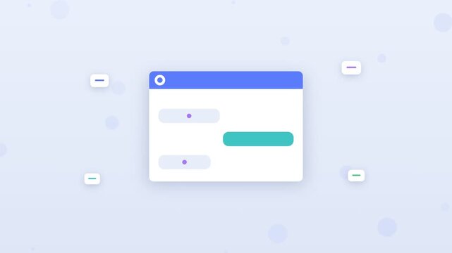 Flat design chatbot answering with animated speech bubbles on laptop
