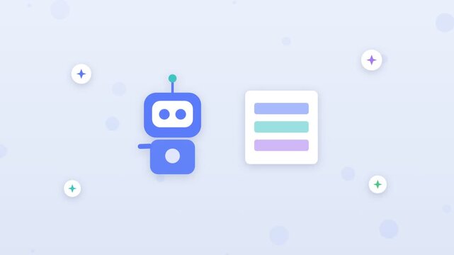 Flat design friendly robot assistant waving beside laptop AI icons