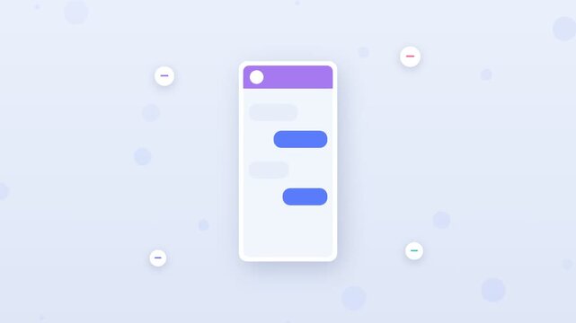Flat design chatbot support window with automated icon replies