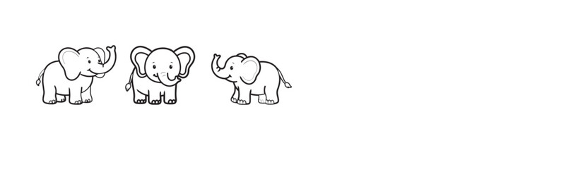 Naklejka premium Cute Baby Elephant Coloring Page Bundle | Printable Animal Line Art for Kids | Cartoon Elephant Coloring