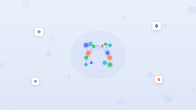 Flat design AI brain with animated synapses and circuit traces