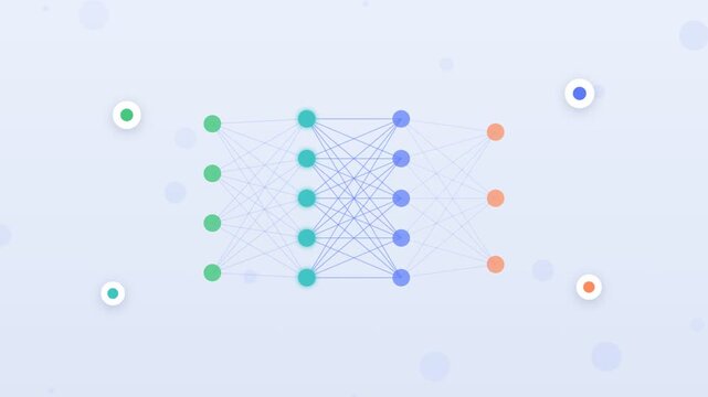 Flat design neural web forming circular pattern around a processor