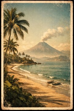 Vintage tropical paradise illustration.