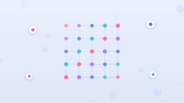 Flat design neural nodes pulsing in sequence showing AI learning