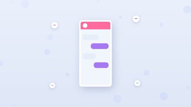Flat design chatbot reply system with message cards in order