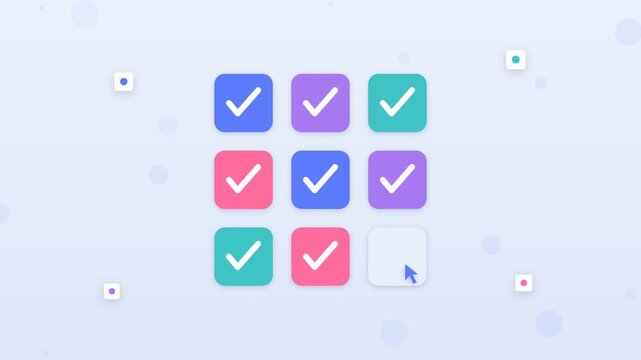 Flat design autonomous AI agent moving files checking tasks sending