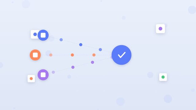 Flat design data streams orbiting around an AI chip and cloud