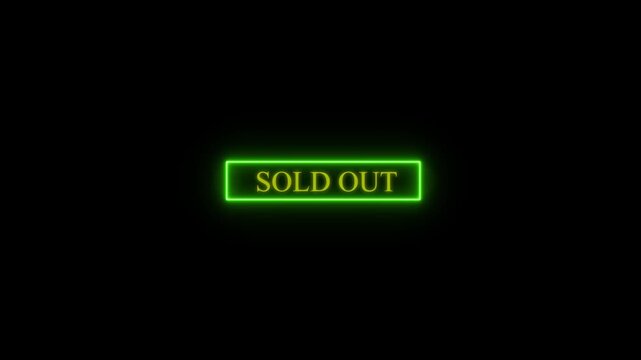 Sold out stamp animated product sales empty inventory unavailable high demand with luminous effect text, sold, out, template, words, stamp, sale .Futuristic Neon glowing neon sold out  animation 