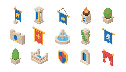 Medieval Castle Architecture Elements. © Kai_