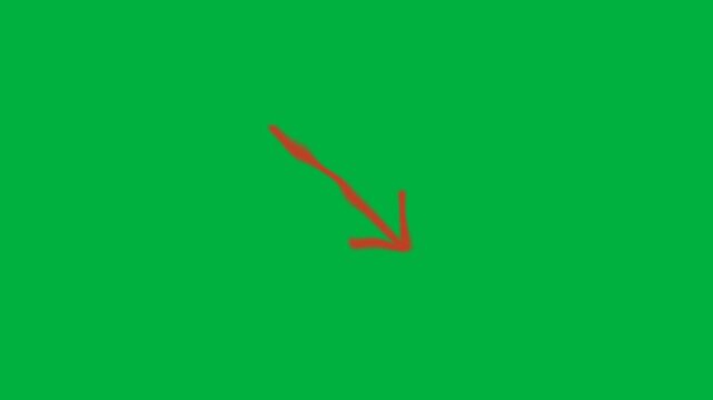 Red Arrow Draw On Animation Hand Drawn Sketch on Green Screen Chroma Key