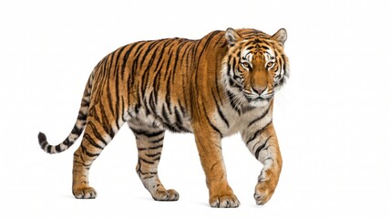 Obraz premium Bengal Tiger Walking on White Background – Majestic Wild Animal Photography