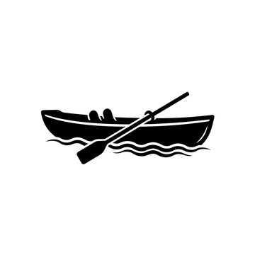 Black silhouette of a twoperson kayak with oar on water  recreational boating
