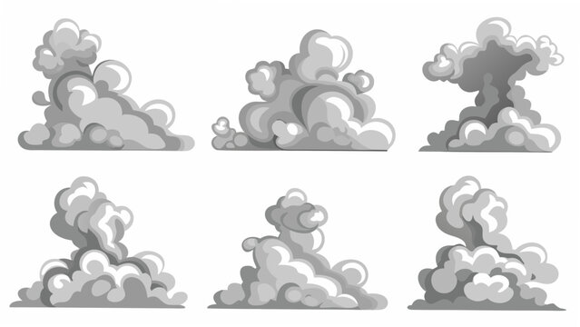 Nine distinct grey cloud formations a vector illustration against a white background clouds