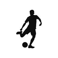 Fototapeta premium Soccer player silhouette, kicking ball, sports icon, athletic motion, black silhouette