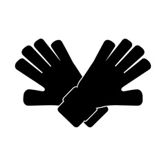 Obraz premium Black winter gloves vector icon, crossed protective handwear silhouette, warm seasonal clothing accessory for cold weather apparel design
