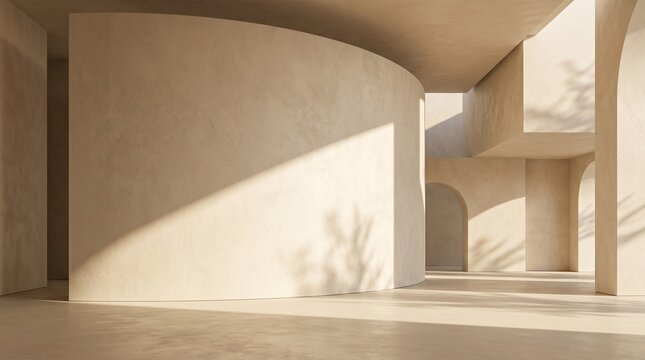 Curved Architectural Interior with Organic Sunlight Shadows