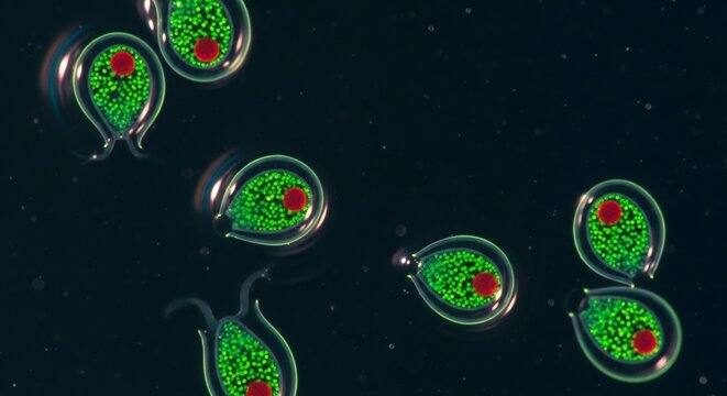 Microscopic ciliates moving in dark environment
