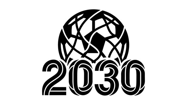 Stylized year 2030 typography with global sphere graphic for future development and international milestones vector illustration
