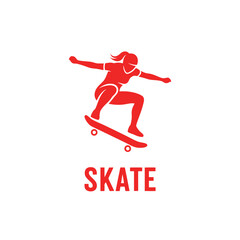 Obraz premium Dynamic Red Silhouette Of A Woman Skateboarding Mid-Air