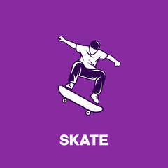 Fototapeta premium Dynamic Skateboarder Mid-Air Trick Silhouette On Purple Background