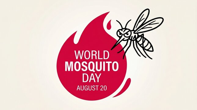 World mosquito day illustration with mosquito and red flame on beige background