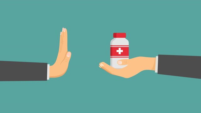 hand refusing medicine business video animation concept