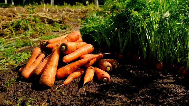 Carrot harvest in the garden. Selective focus.