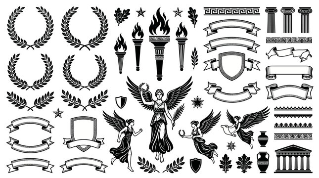 Ancient Greek Olympic Laurel Wreath Torch Sports Element