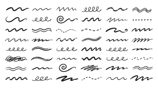 Set of hand drawn black ink scribble lines and wavy shapes Vector