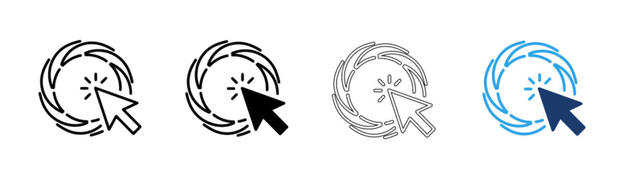 Hand cursor icon set showing click and loading process steps in black and blue isolated on transparent background, Vector