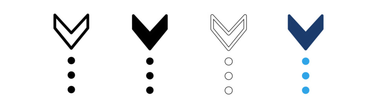 Four checkmark icons with progress steps and dots in blue and black colors isolated on transparent background, Vector
