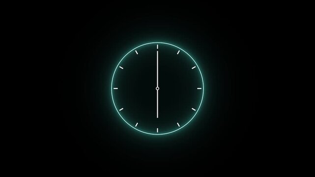 neon clock icon animation on black background. time, alarm clock animation