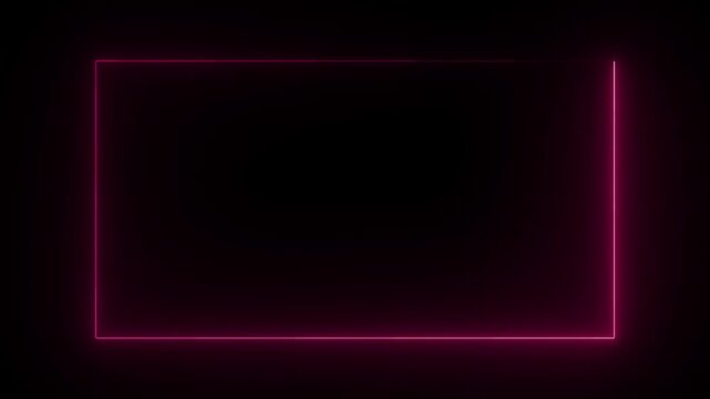 neon Led tv frame screen on black background. neon rectangle loop animation