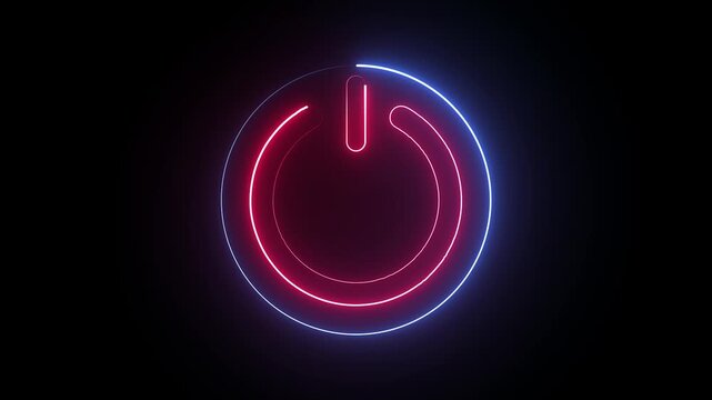 neon red and green color power button icon animation on black background