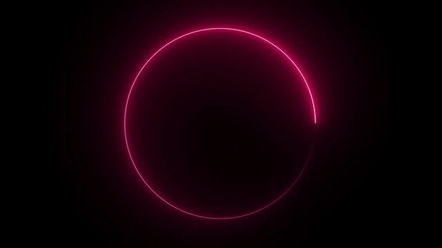 Neon red color circle loading animation, updating. and uploading icon, on the black background 