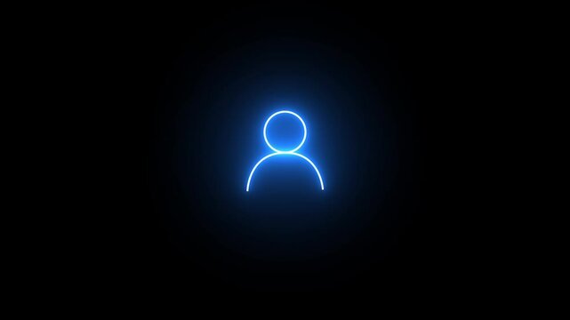 neon user profile icon animation on black background. Glowing neon person sign