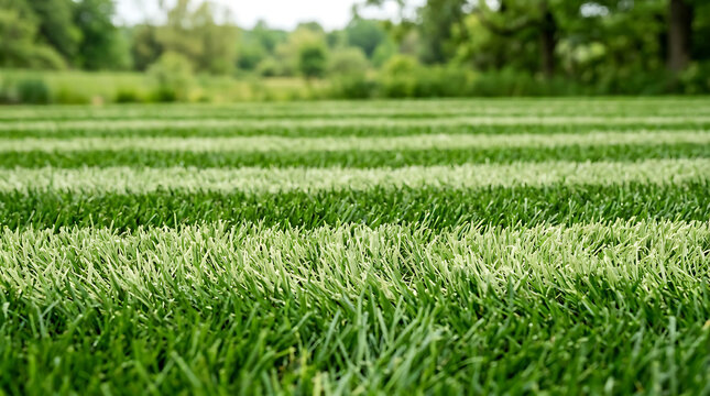 Vibrant green lawn with striped pattern