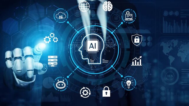 Futuristic Concept of Artificial Intelligence with Robotic Hand and Data Visualization Elements Representing Technology and Innovation. Entropy.